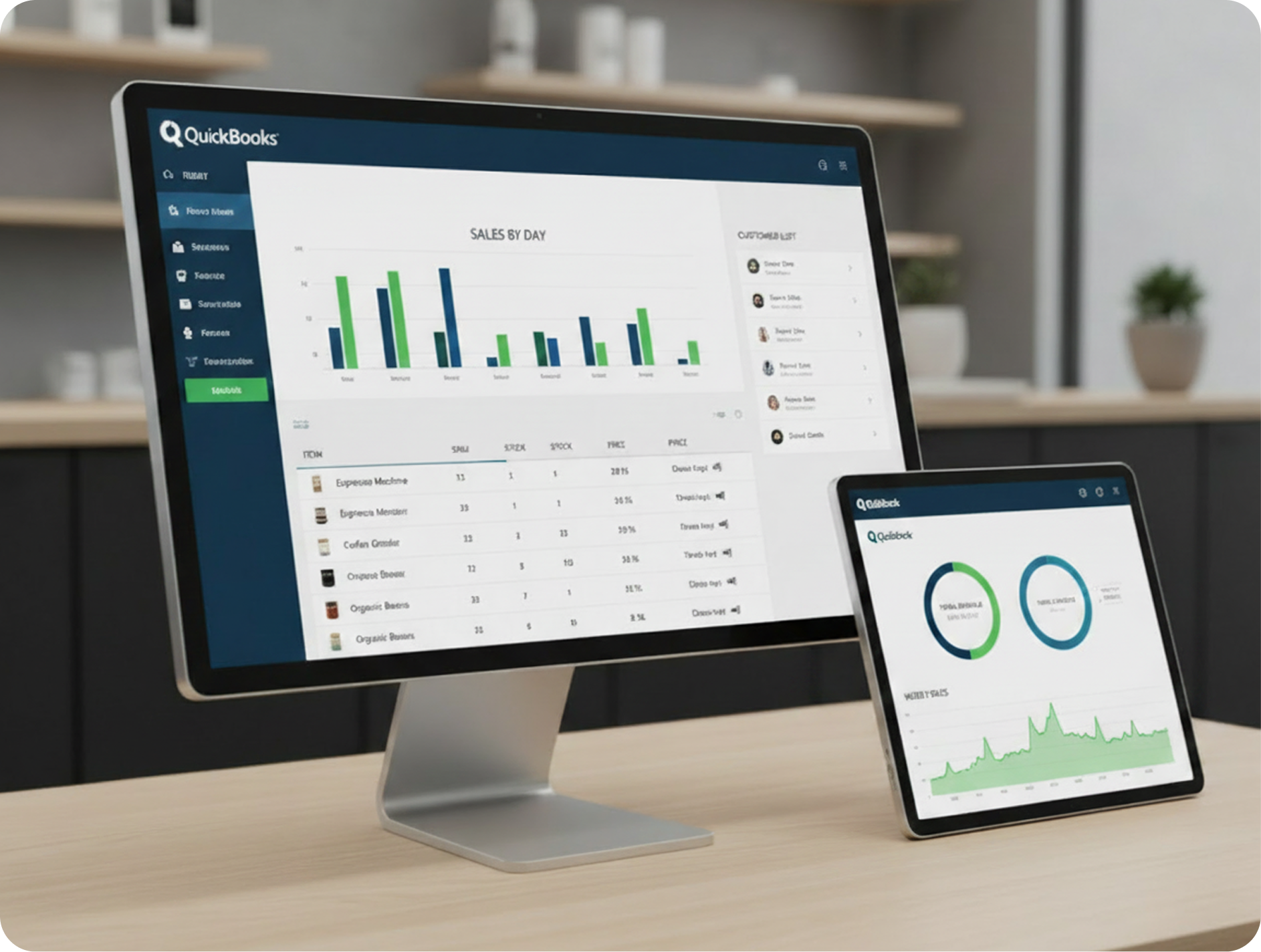 QuickBooks Point of Sale dashboard on desktop and tablet