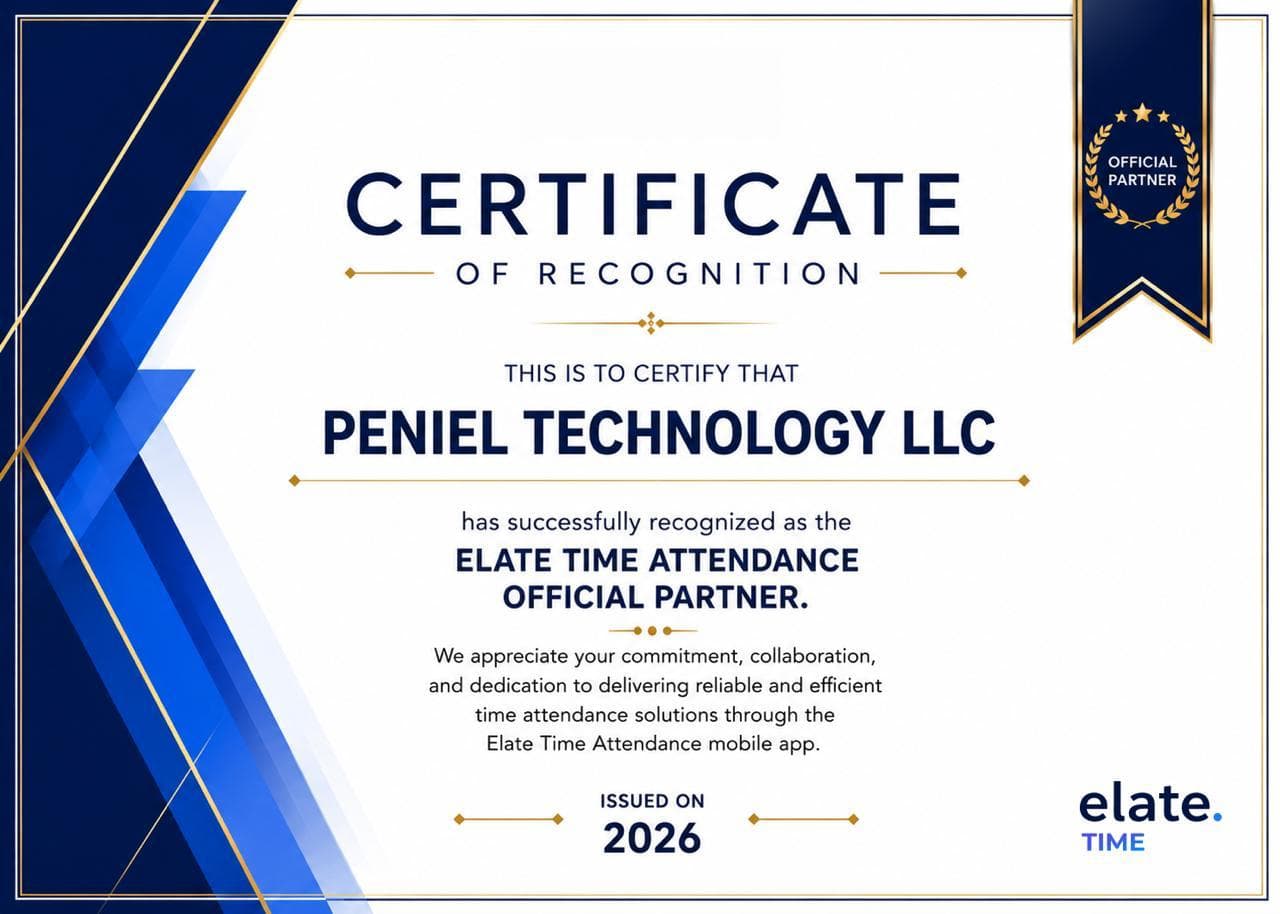 Elate Time Attendance Official Partner certificate