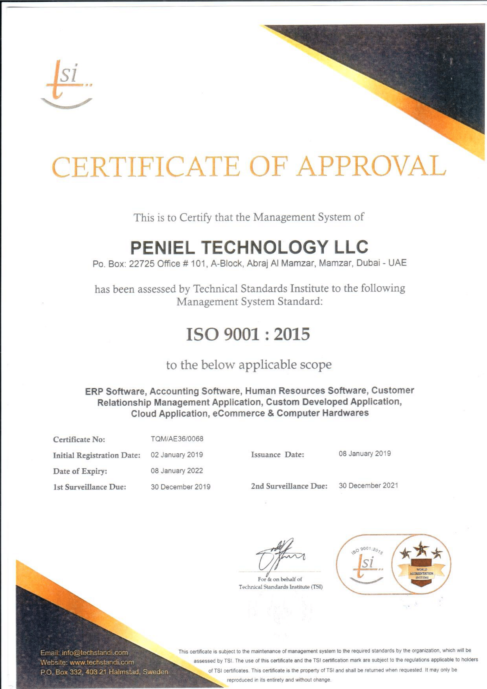 ISO Certification certificate