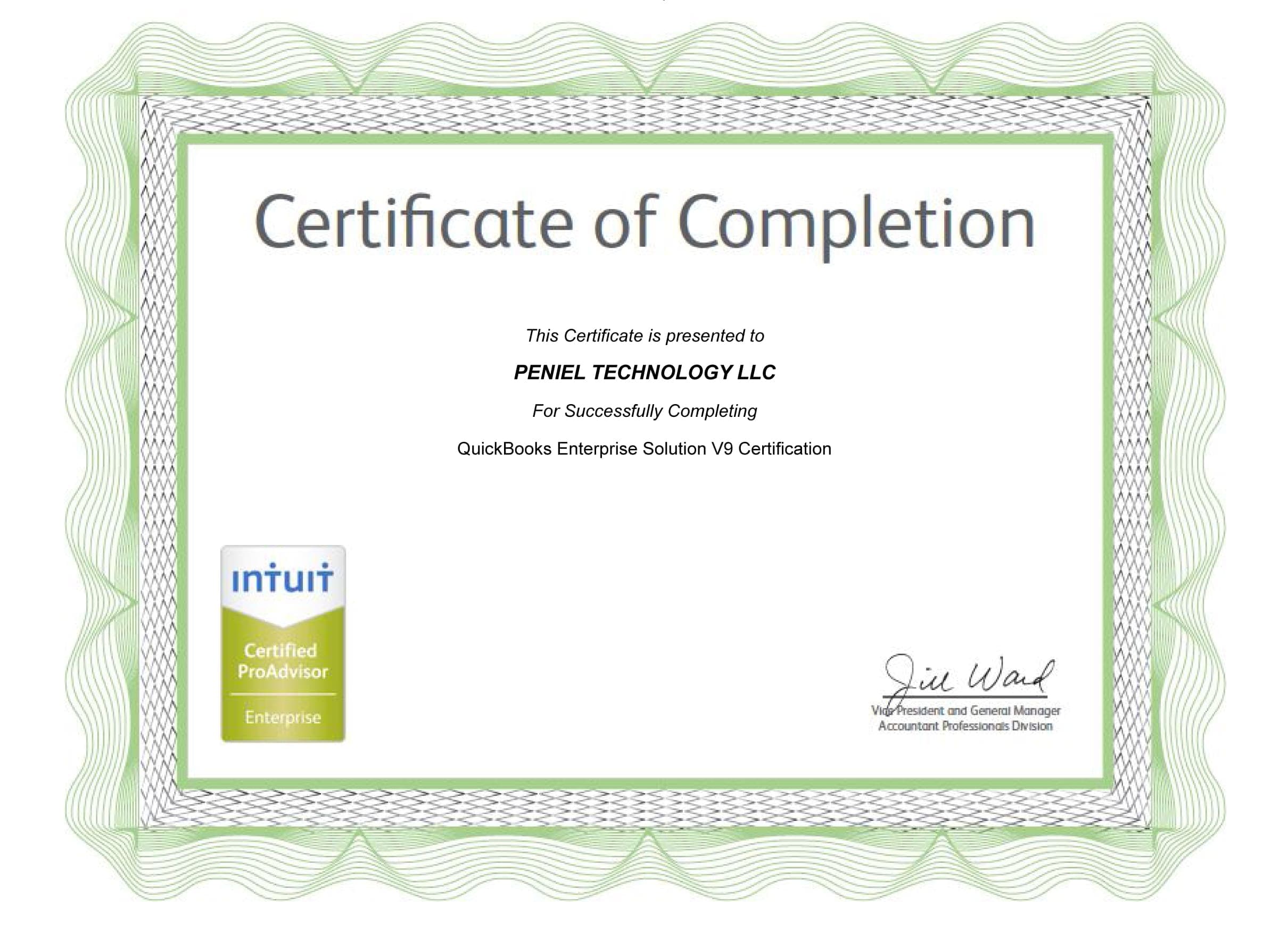 Intuit Certified ProAdvisor certificate