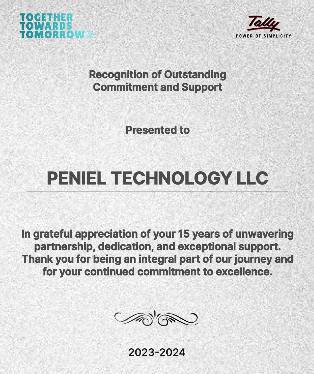 Peniel Tally certificate