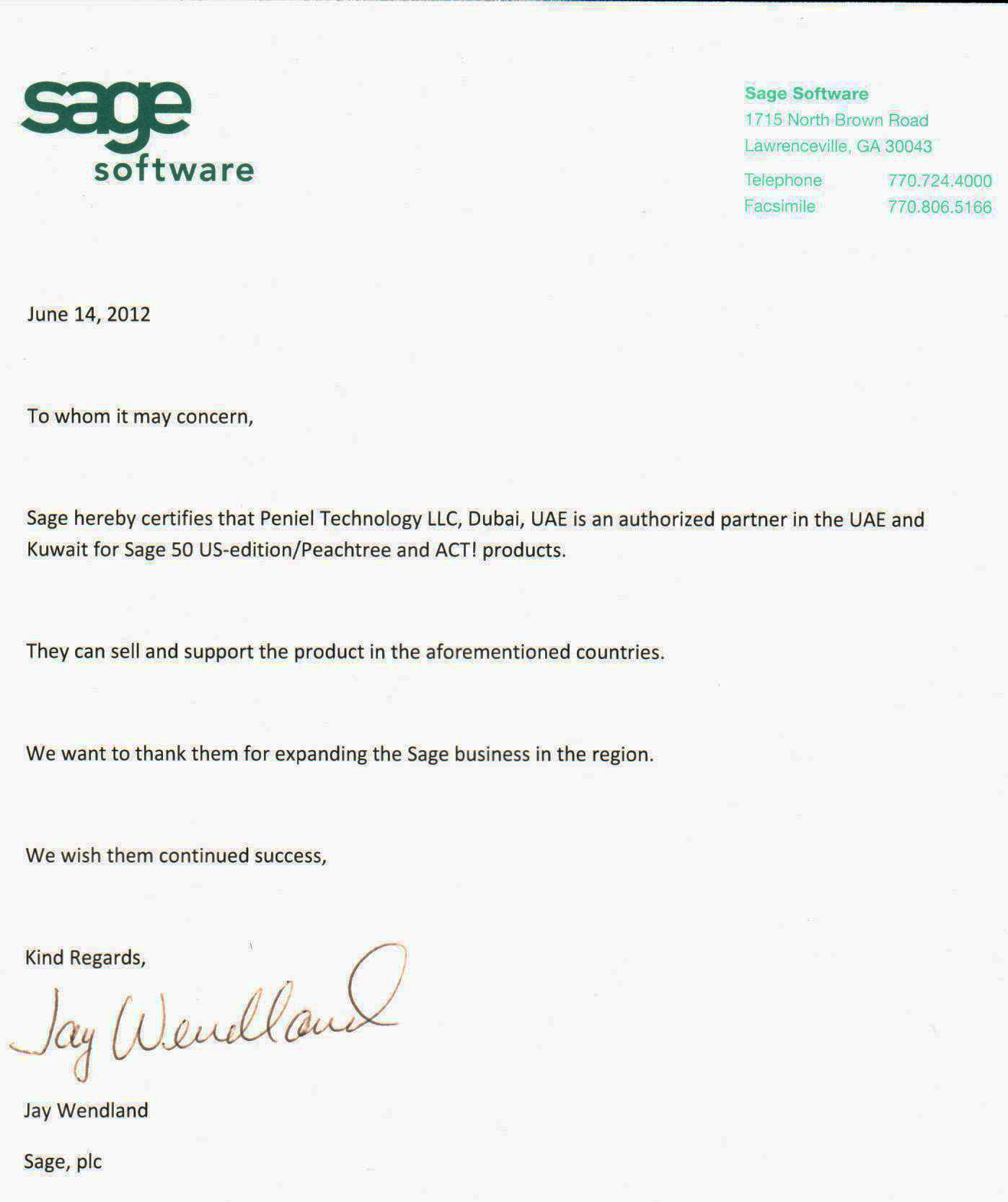 Sage Partner certificate