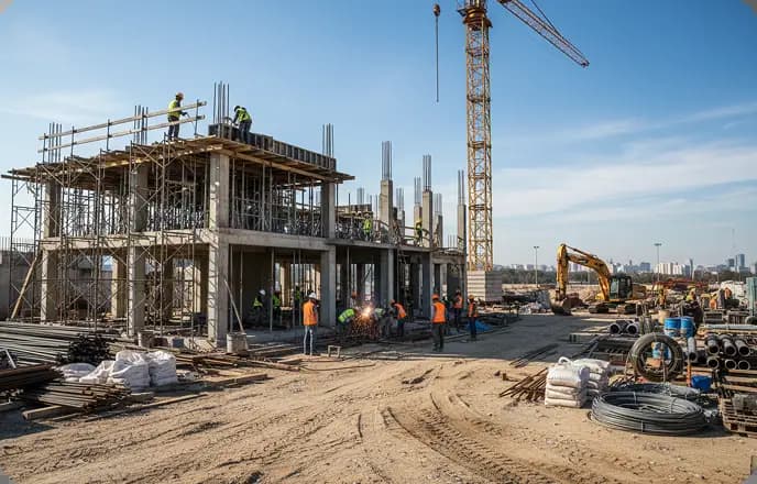 Construction managers reviewing project plans onsite