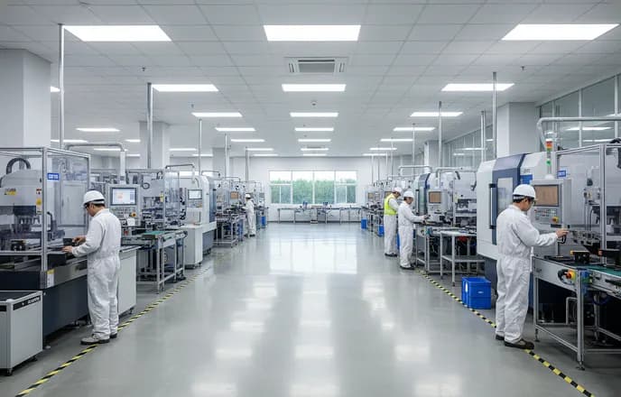 Manufacturing team working with automated production machinery