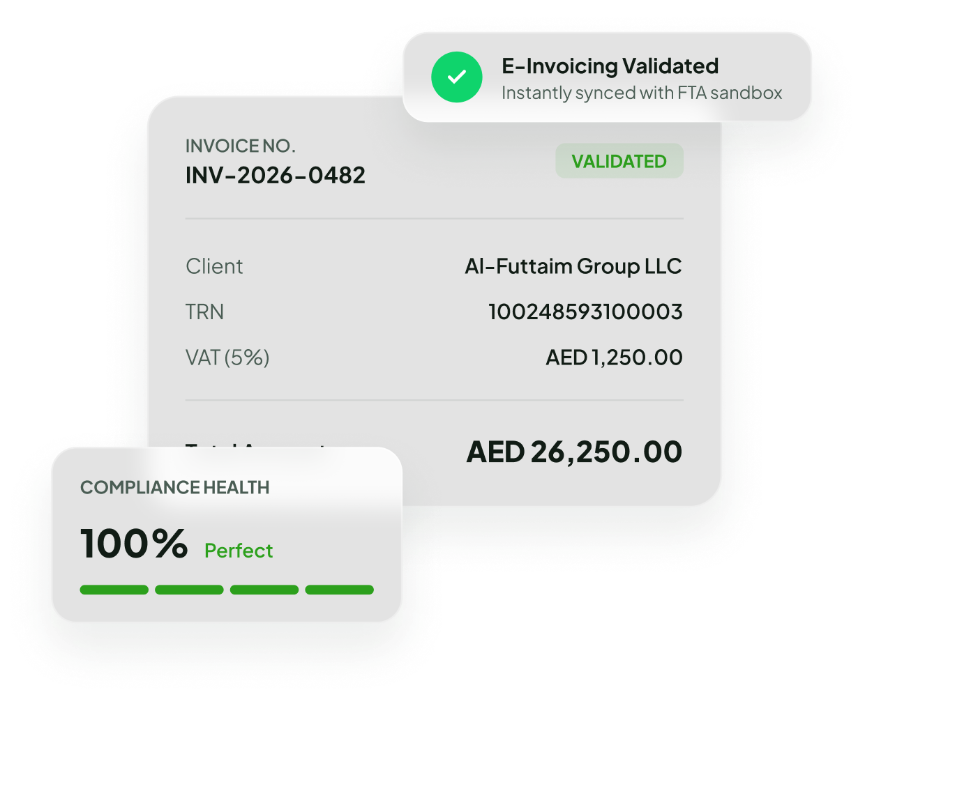 Validated UAE electronic invoice with FTA compliance health details