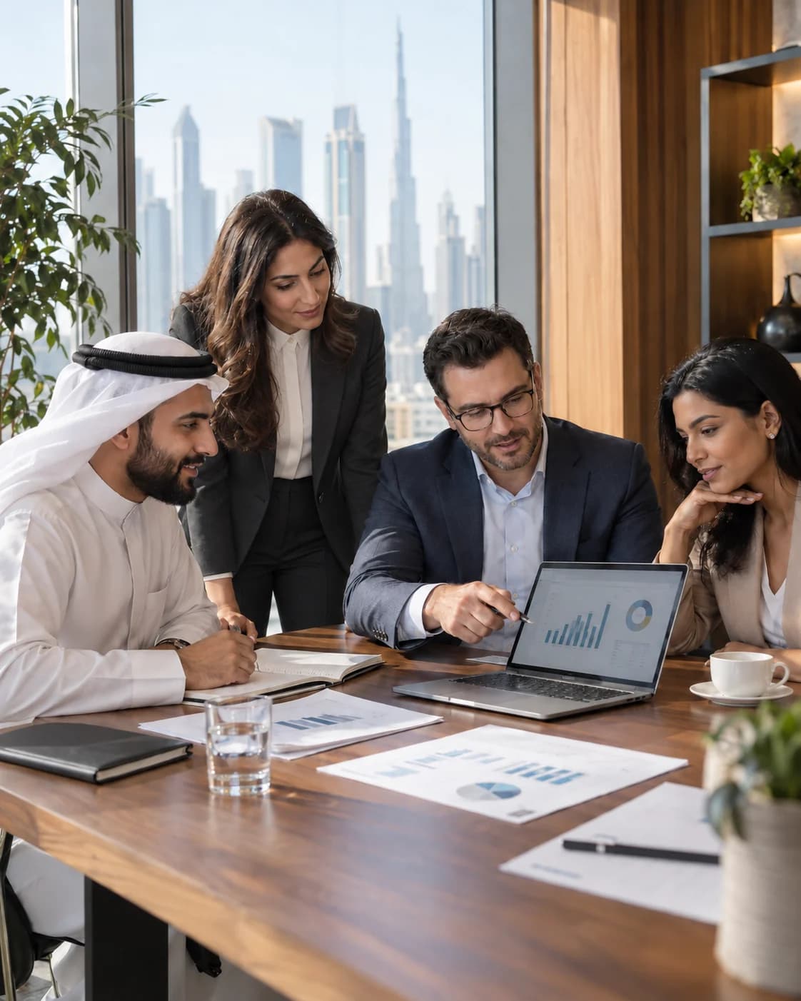 Business team reviewing accounting dashboards