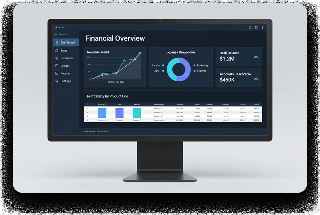 Financial overview dashboard on a desktop monitor