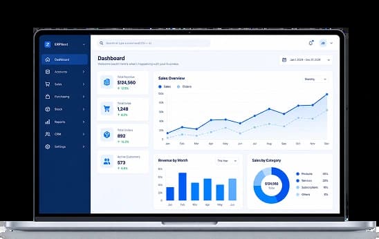 ERPNext dashboard on a laptop