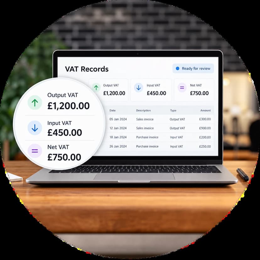 Laptop showing a generic VAT records and return summary