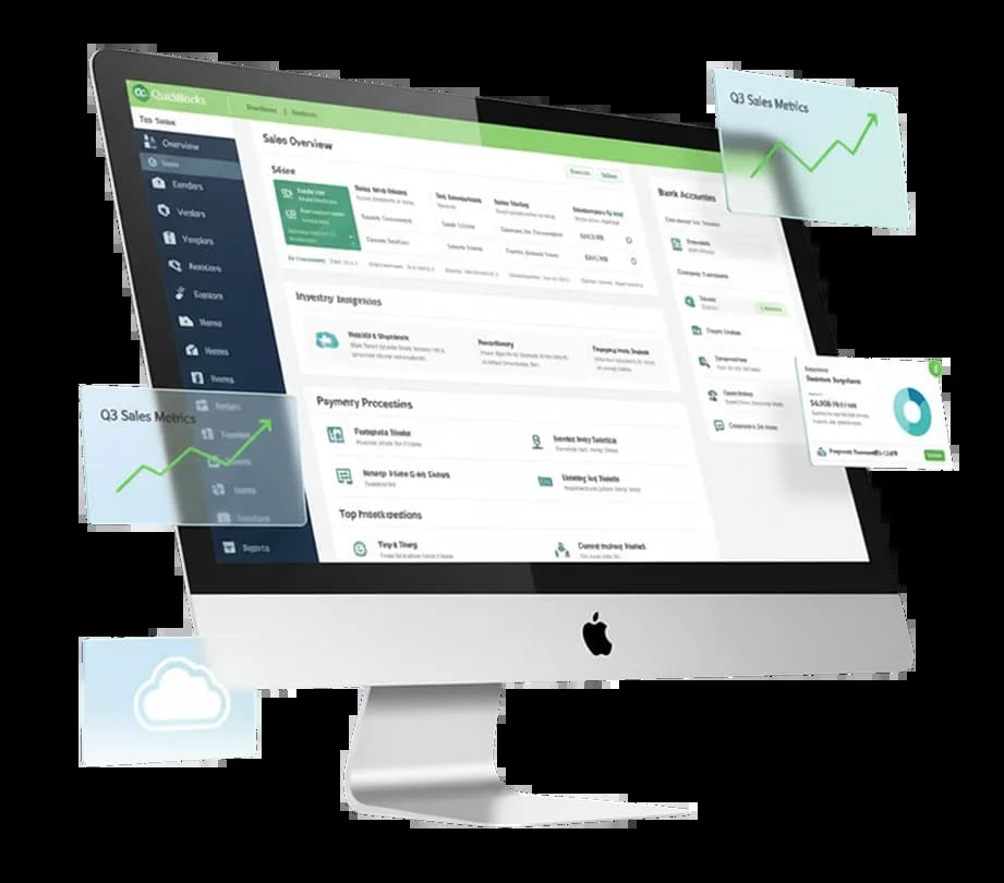 QuickBooks for Mac dashboard with sales metrics and cloud insights