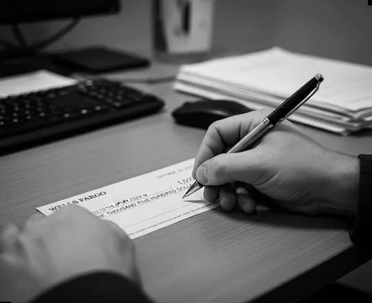 A cheque being completed manually by hand