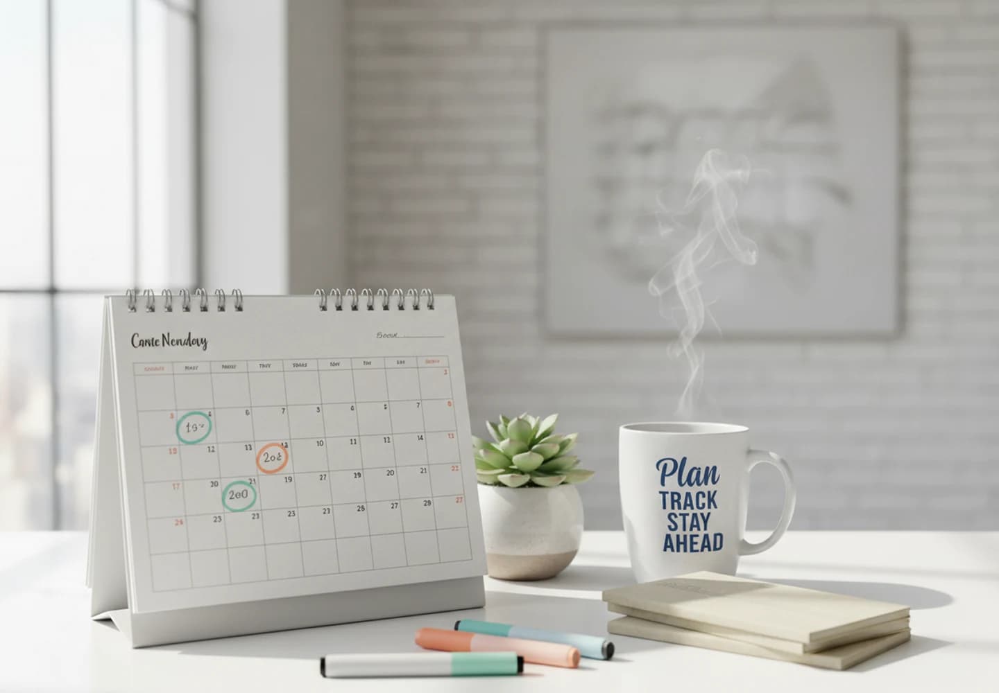 Desk calendar used to plan and monitor post-dated cheques