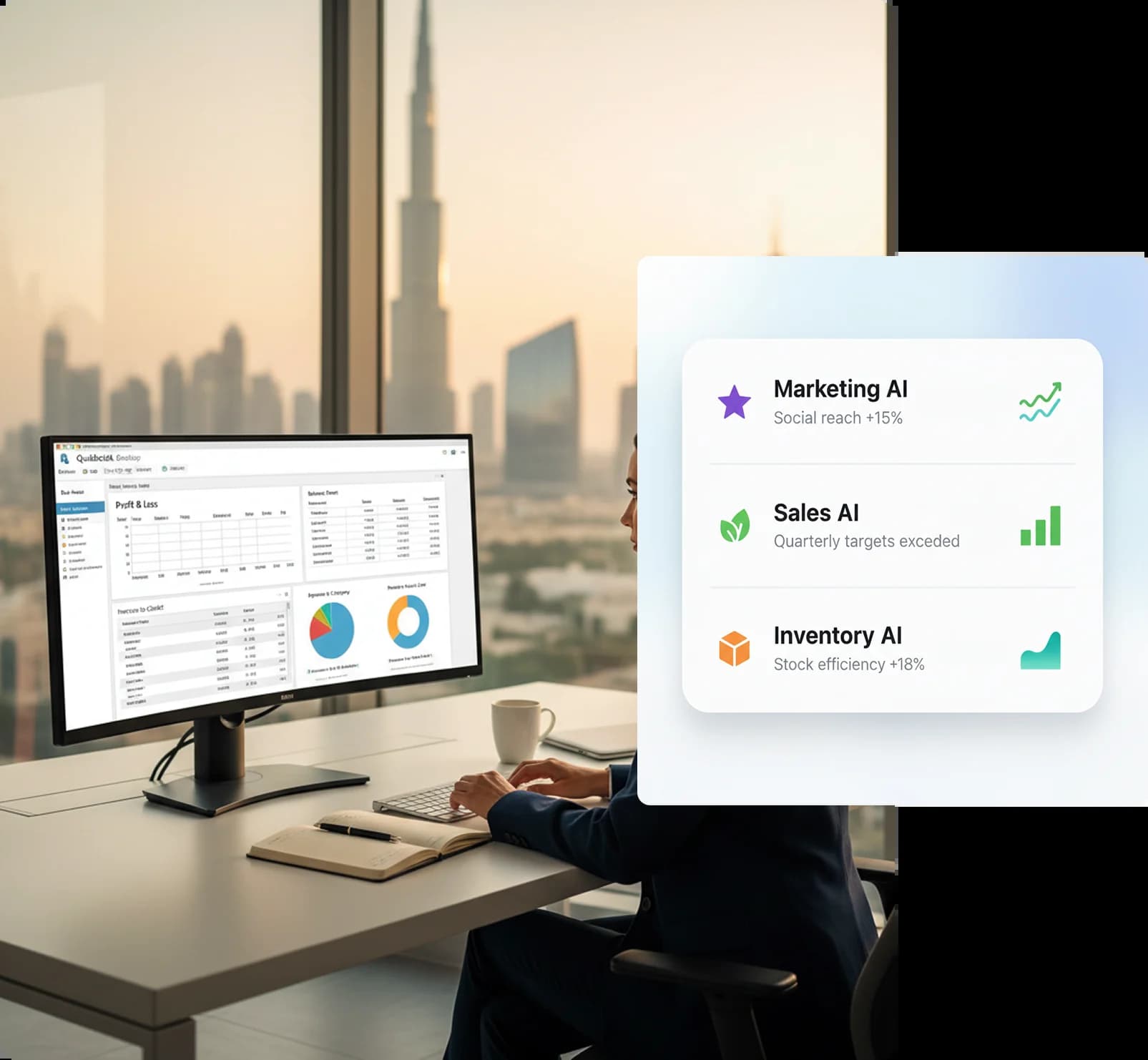 QuickBooks Desktop dashboard with AI insights