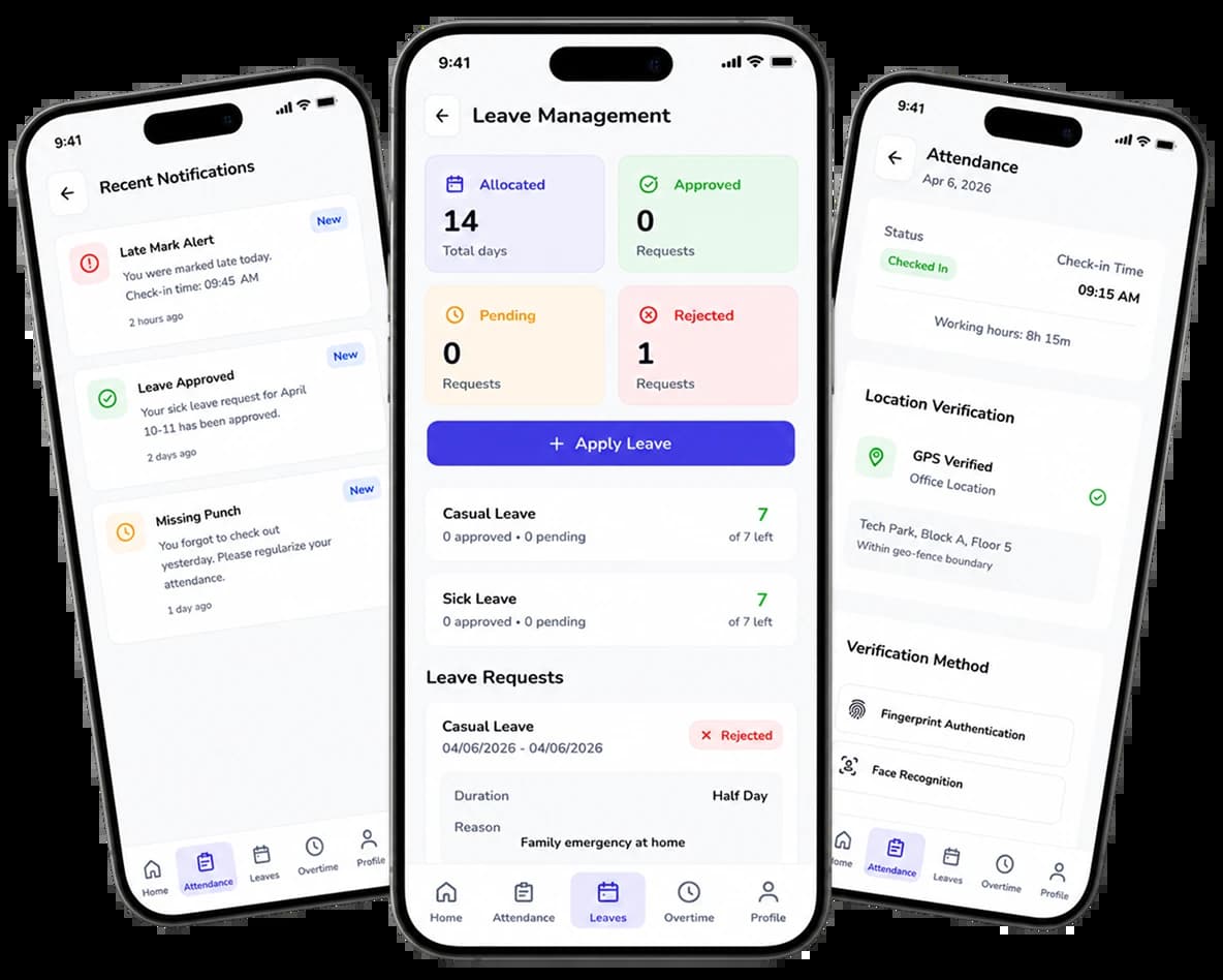 Employee attendance management system app preview