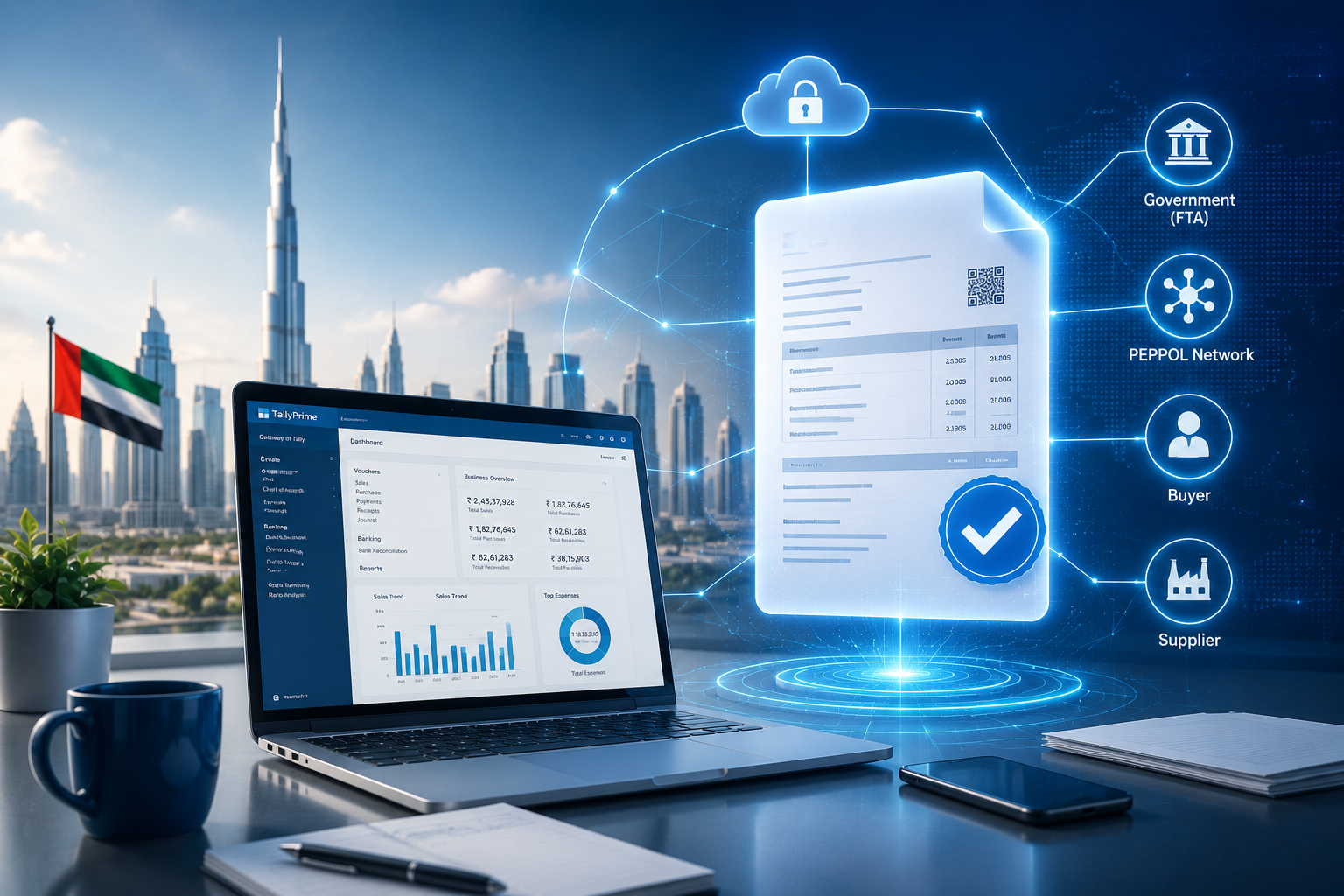 TallyPrime e-invoicing banner with UAE compliance workflow