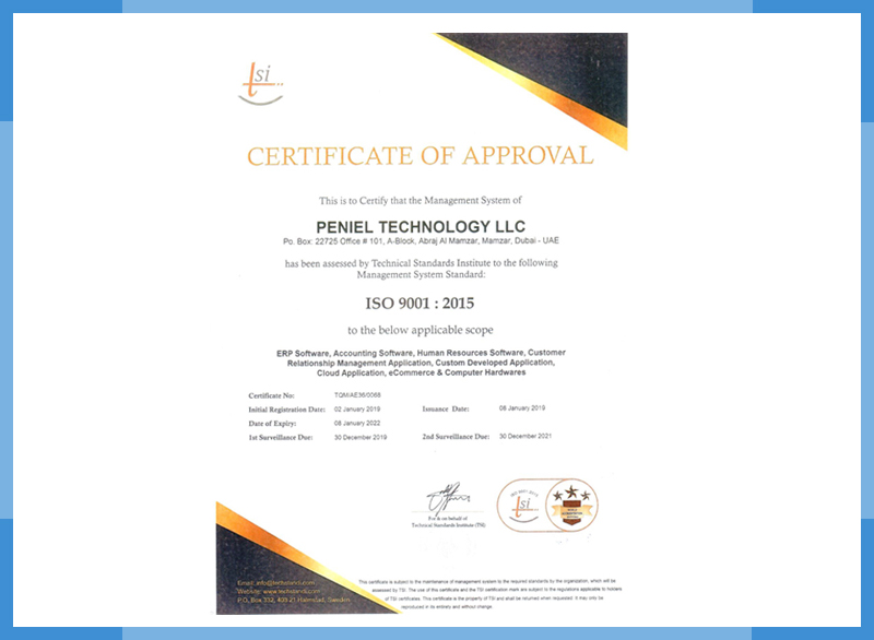 ISO 9001 : 2015 Certificate Penieltech