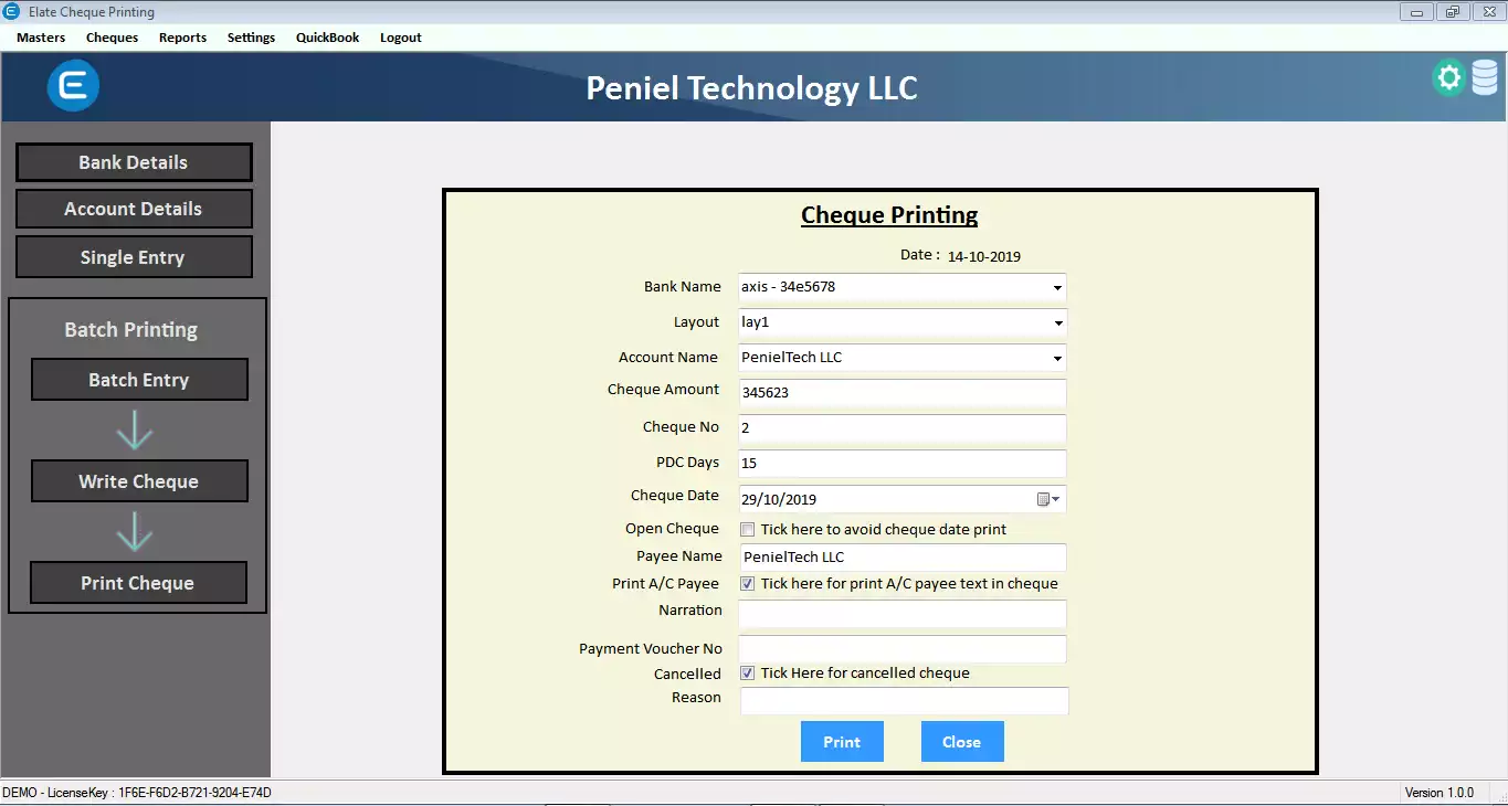 cheque printing Software in Sharjah