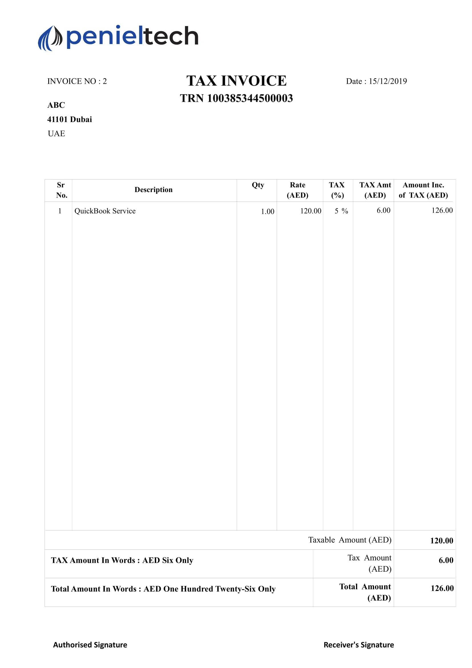 Tax Invoic in quickbooks desktop penieltech
