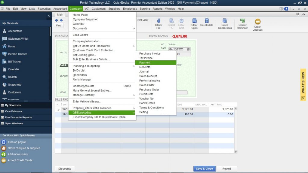 Customized payment Voucher in QuickBooks
