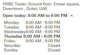 HSBC Tower, Ground floor, Emaar square, Downtown , Dubai, UAE
